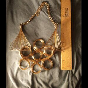 Vintage Gold Tone Modernist Wire Art Abstract Statement Necklace